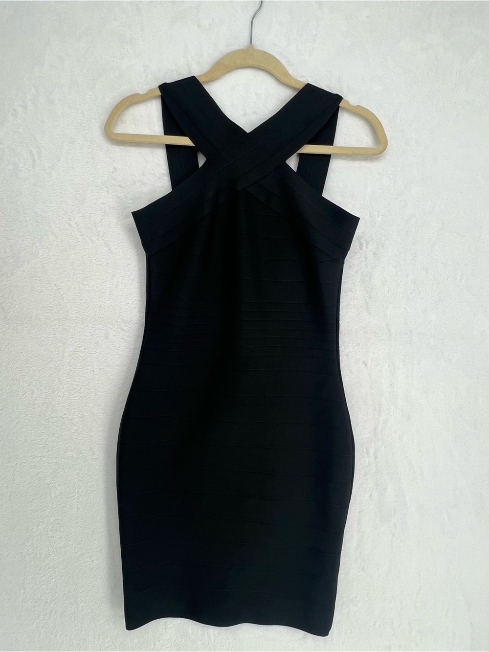 Siena Bandage Dress Black Criss Cross Halter Bodycon Midi Sz 4 Bodycon Modern